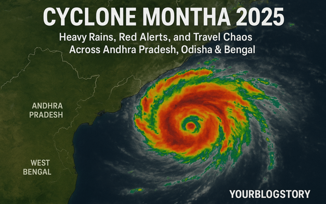 Cyclone Montha 2025 brings heavy rains and red alerts across Andhra Pradesh, Odisha, and West Bengal.